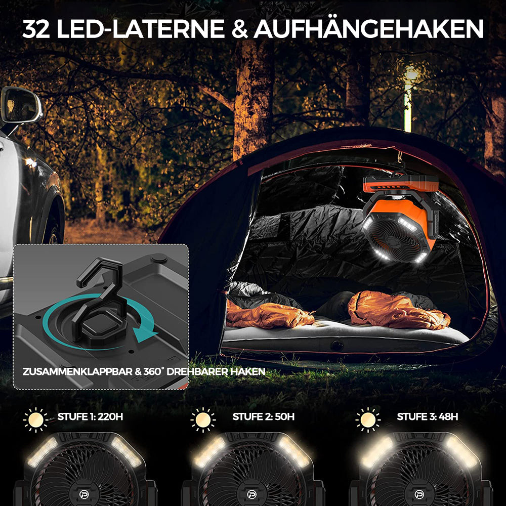 Tragbarer Ventilator für draußen mit LED-Licht