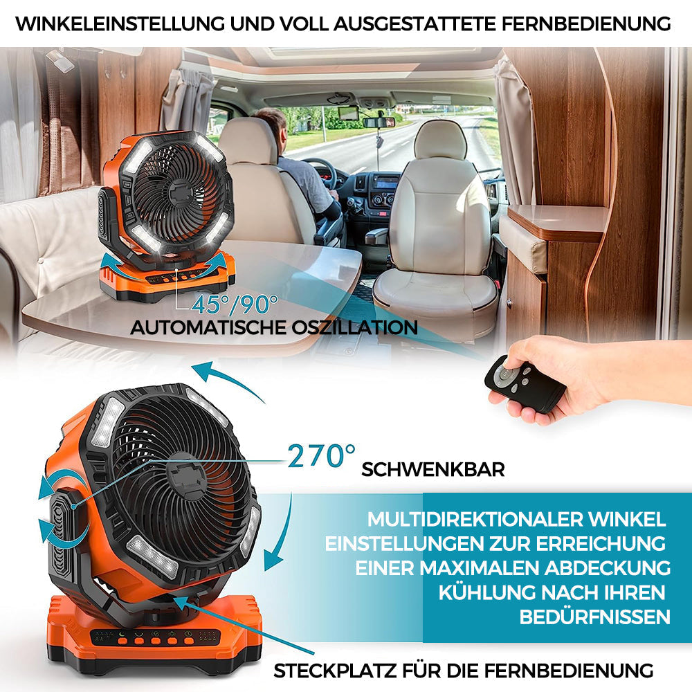 Tragbarer Ventilator für draußen mit LED-Licht