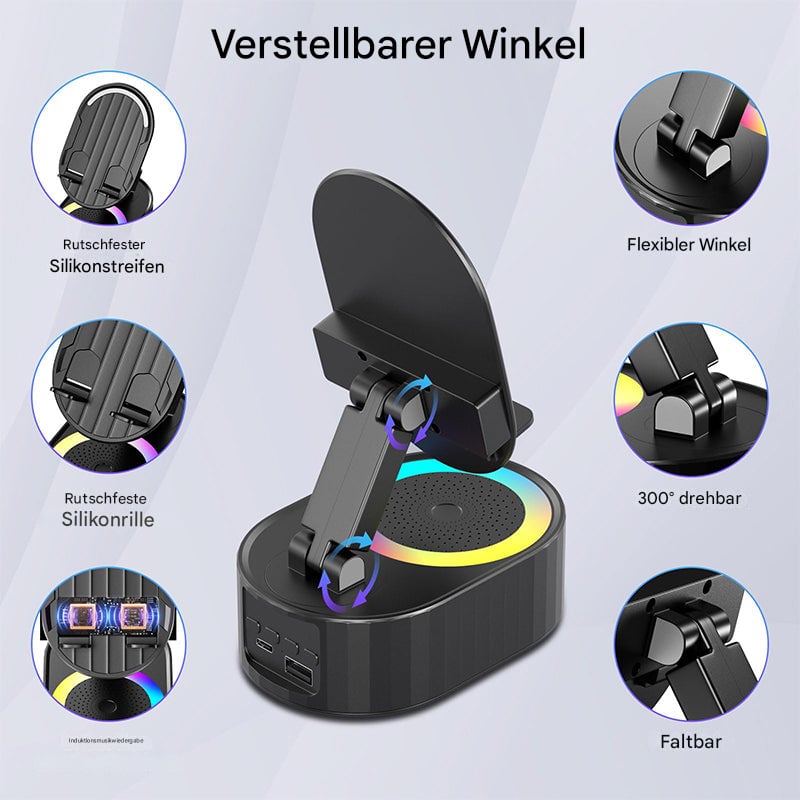 360° verstellbarer Handyhalter mit integriertem Bluetooth-Lautsprecher