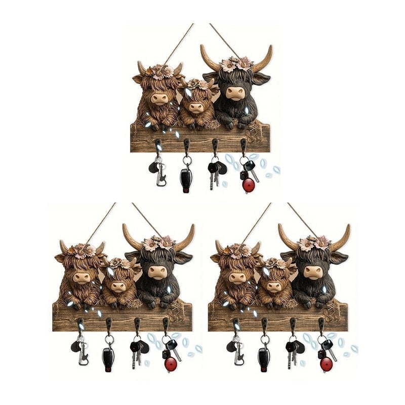 Highland Cow Holz-Schlüsselhalter Deko