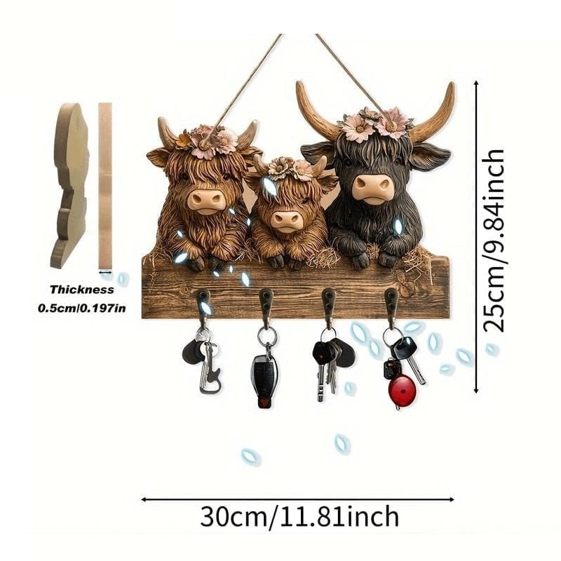 Highland Cow Holz-Schlüsselhalter Deko