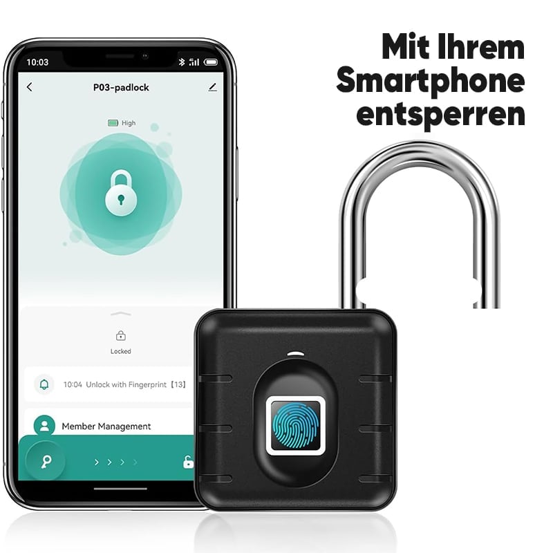 Biometrisches Fingerabdruck-Vorhängeschloss mit App-Steuerung, IP67 Wasserdicht