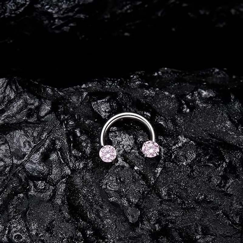 Hufeisenring mit Zirkonia und Gewindestäben für Piercings