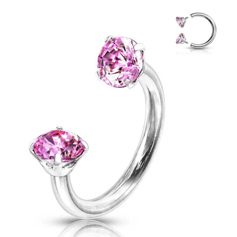 Hufeisenring mit Zirkonia und Gewindestäben für Piercings