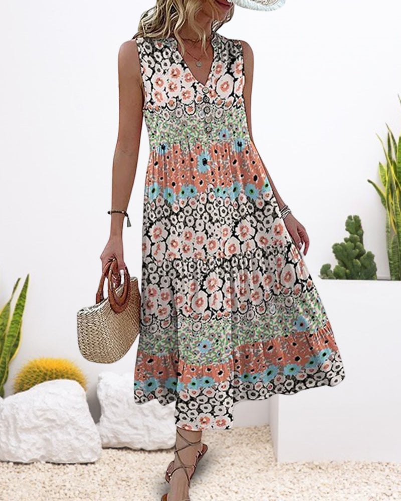 Ärmelloses Midikleid mit Blumendruck