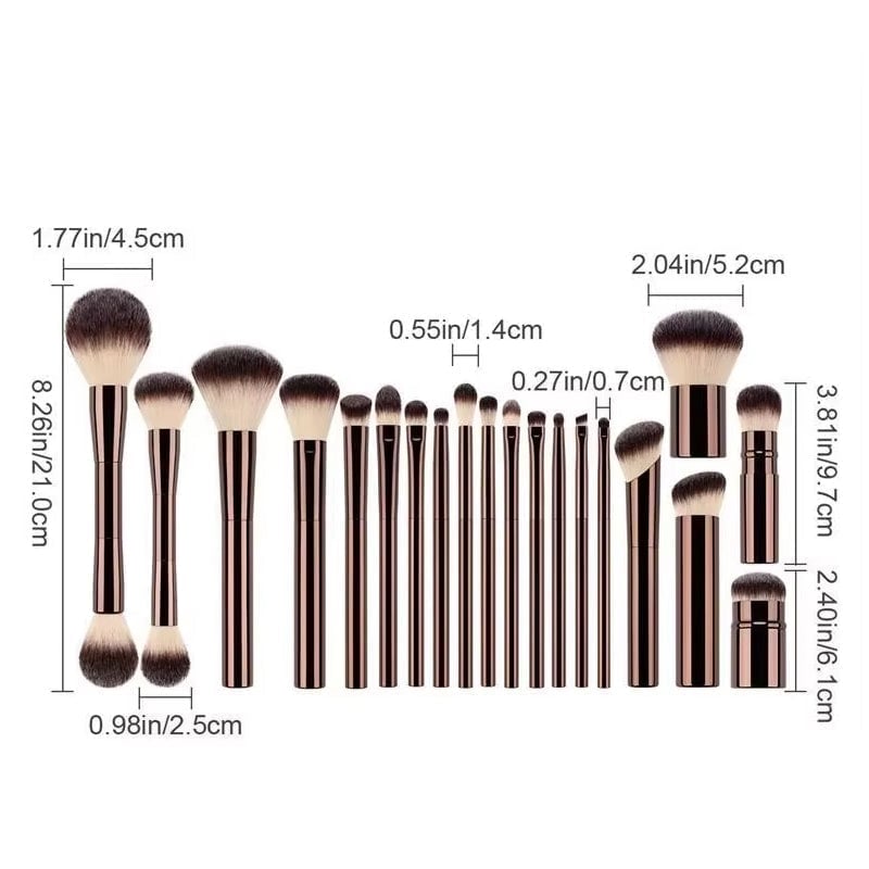 20-teiliges kaffeefarbenes Make-up-Pinselset