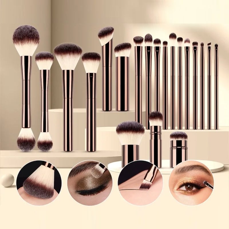 20-teiliges kaffeefarbenes Make-up-Pinselset