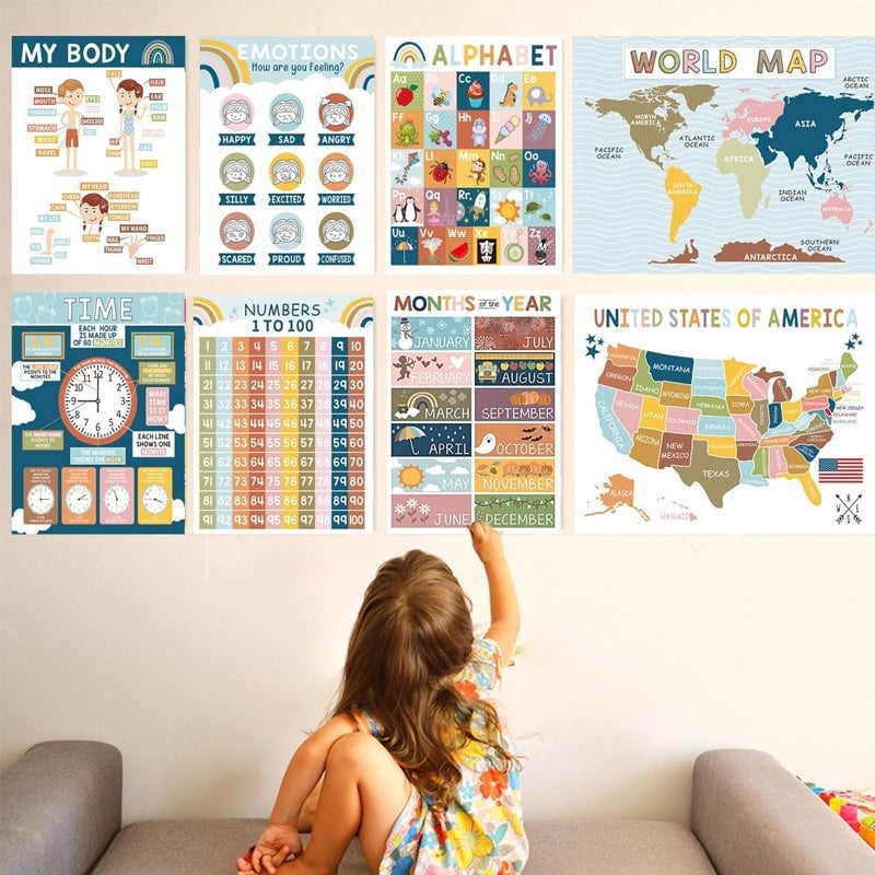 📚Boho Vorschul-Lernposter, 16-teilig