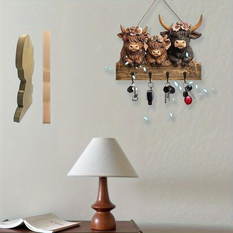 Highland Cow Holz-Schlüsselhalter Deko