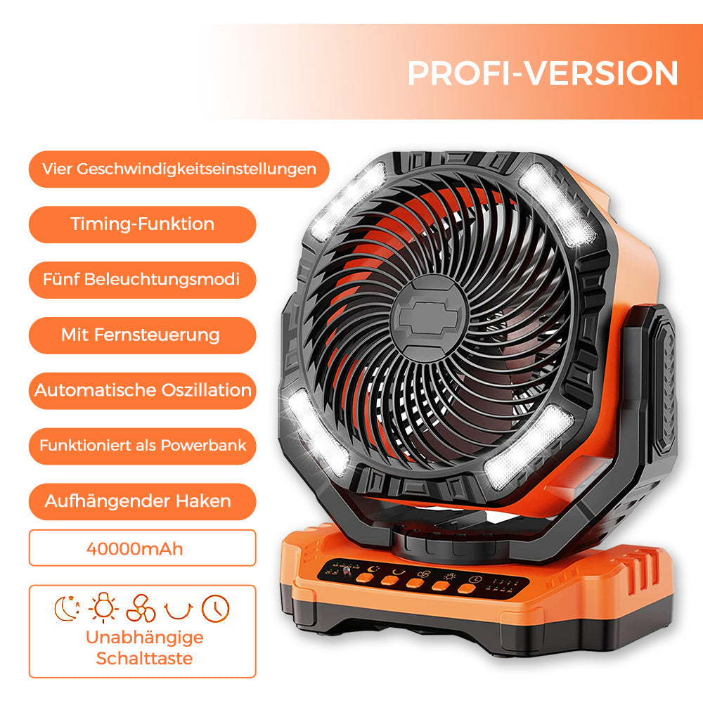 Tragbarer Ventilator für draußen mit LED-Licht