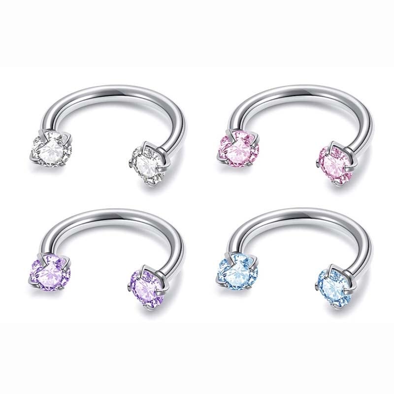 Hufeisenring mit Zirkonia und Gewindestäben für Piercings
