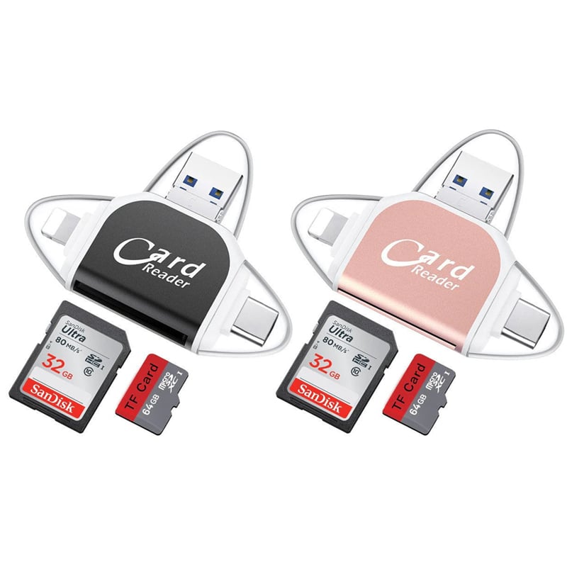 4-in-1-Universal-SD-TF-Kartenleser mit mehreren Anschlüssen