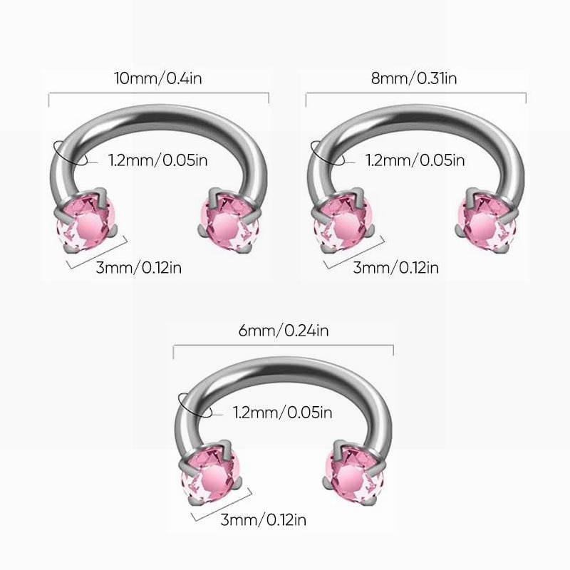 Hufeisenring mit Zirkonia und Gewindestäben für Piercings