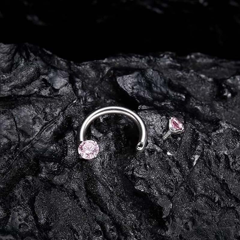 Hufeisenring mit Zirkonia und Gewindestäben für Piercings