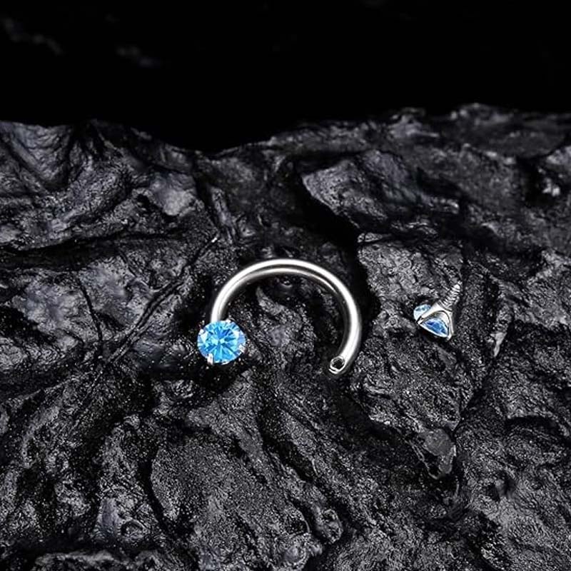 Hufeisenring mit Zirkonia und Gewindestäben für Piercings