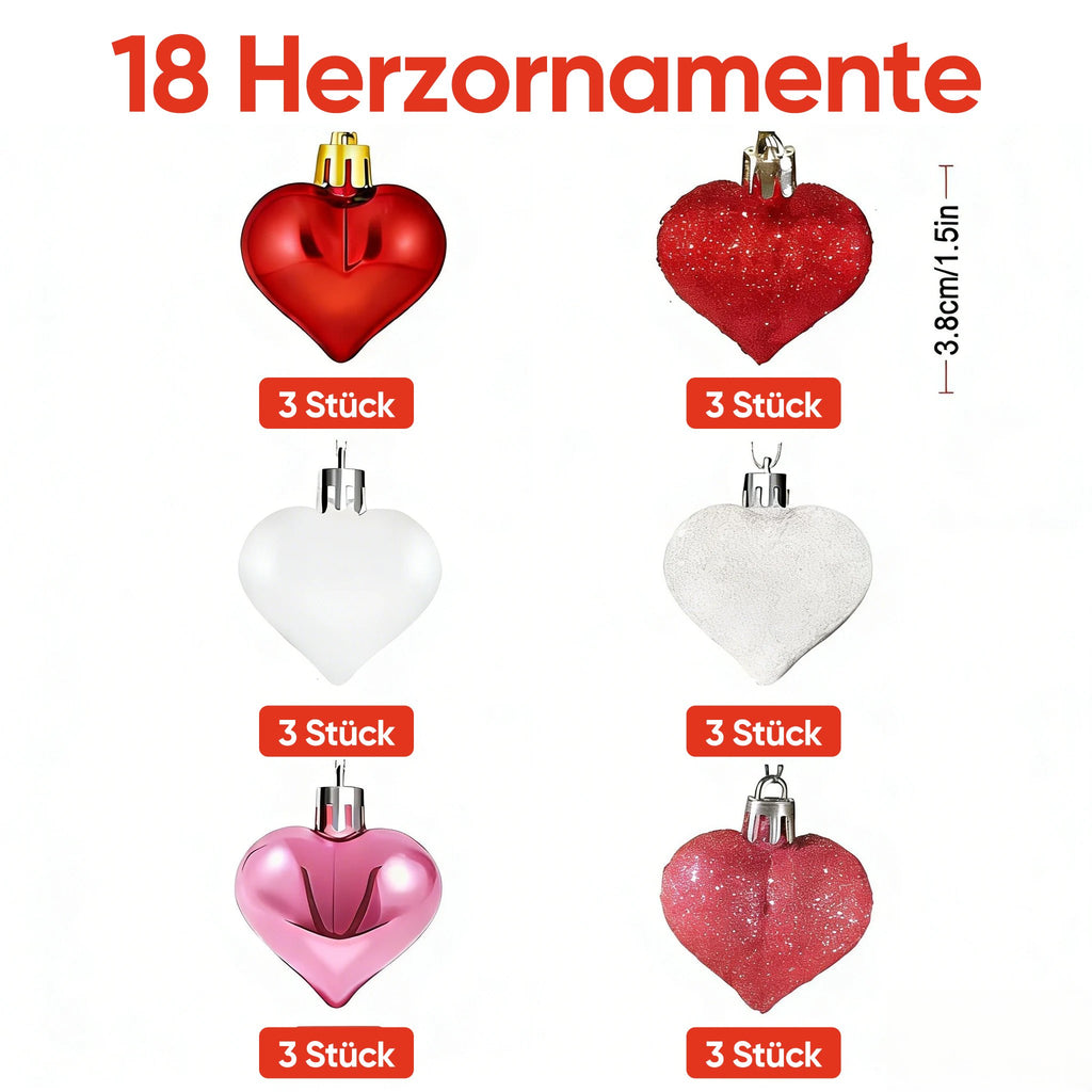 LED-Tischbirkenbaum mit 18 Herzornamenten