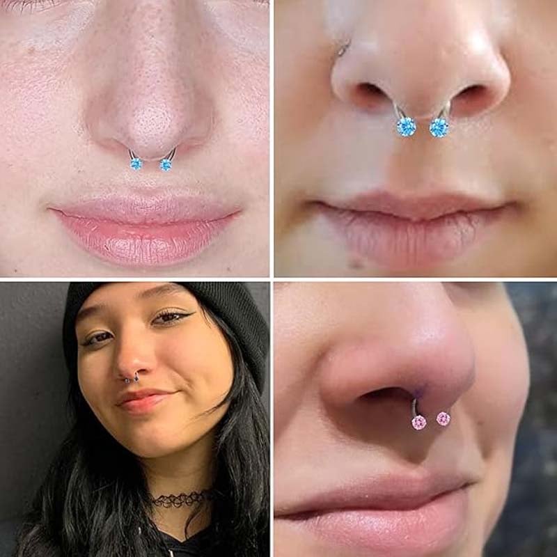 Hufeisenring mit Zirkonia und Gewindestäben für Piercings