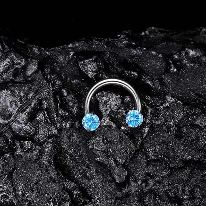 Hufeisenring mit Zirkonia und Gewindestäben für Piercings
