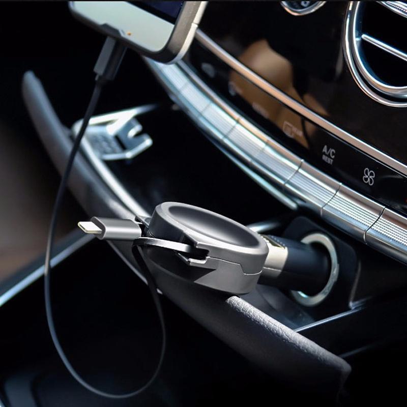 Autoladegerät und Zigarettenanzünder mit doppelt einziehbarem Kabel