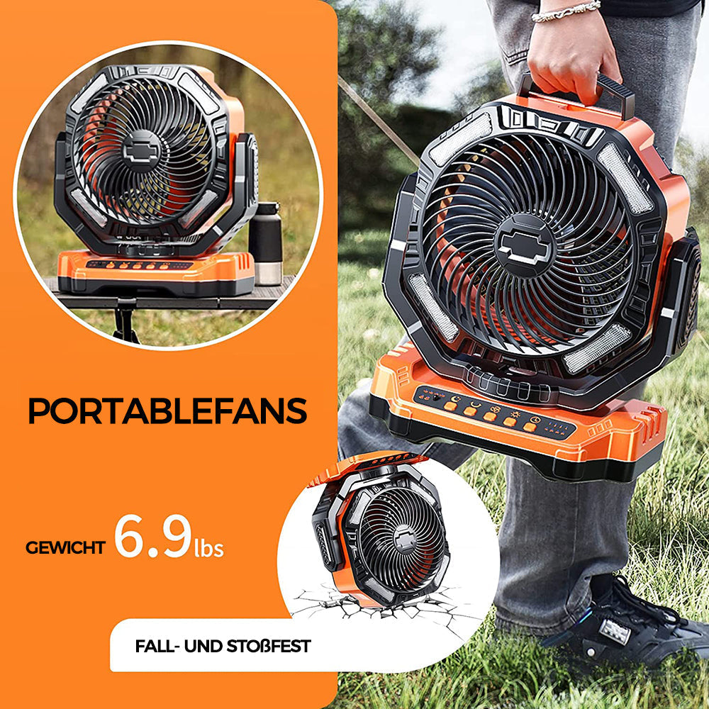 Tragbarer Ventilator für draußen mit LED-Licht
