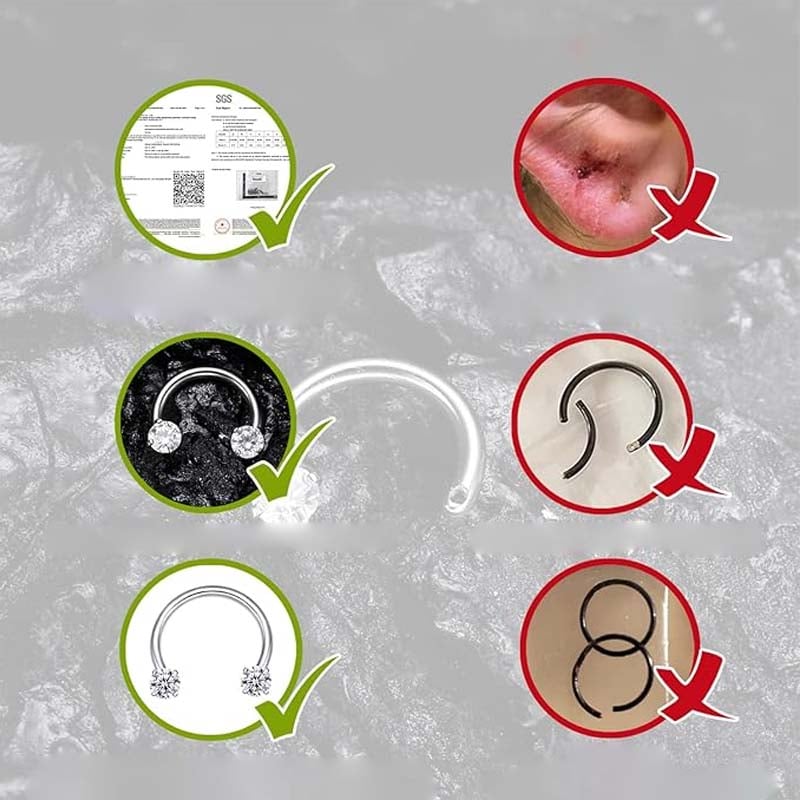 Hufeisenring mit Zirkonia und Gewindestäben für Piercings