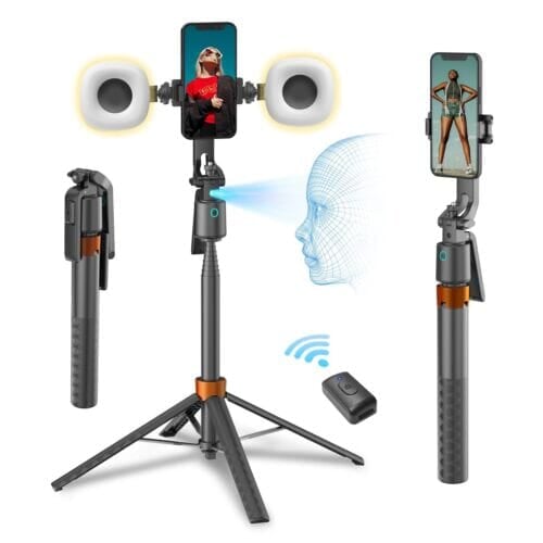 360° Rotatable Selfie Stick Tripod with 2Fill Lights &Auto Face Tracking