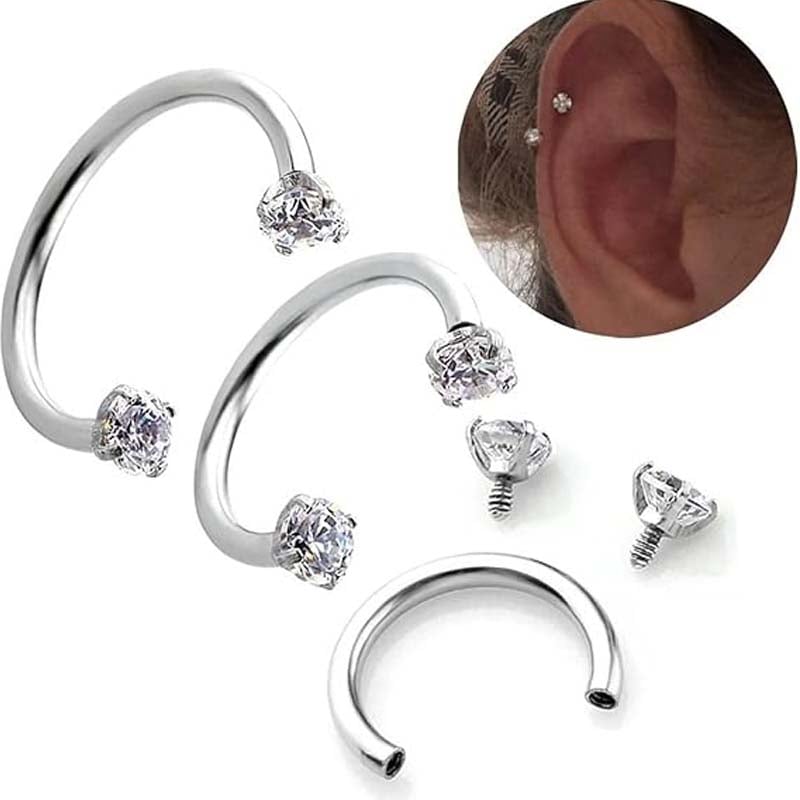 Hufeisenring mit Zirkonia und Gewindestäben für Piercings