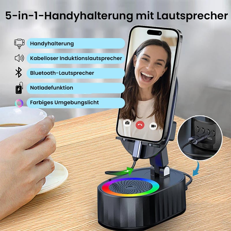 360° verstellbarer Handyhalter mit integriertem Bluetooth-Lautsprecher