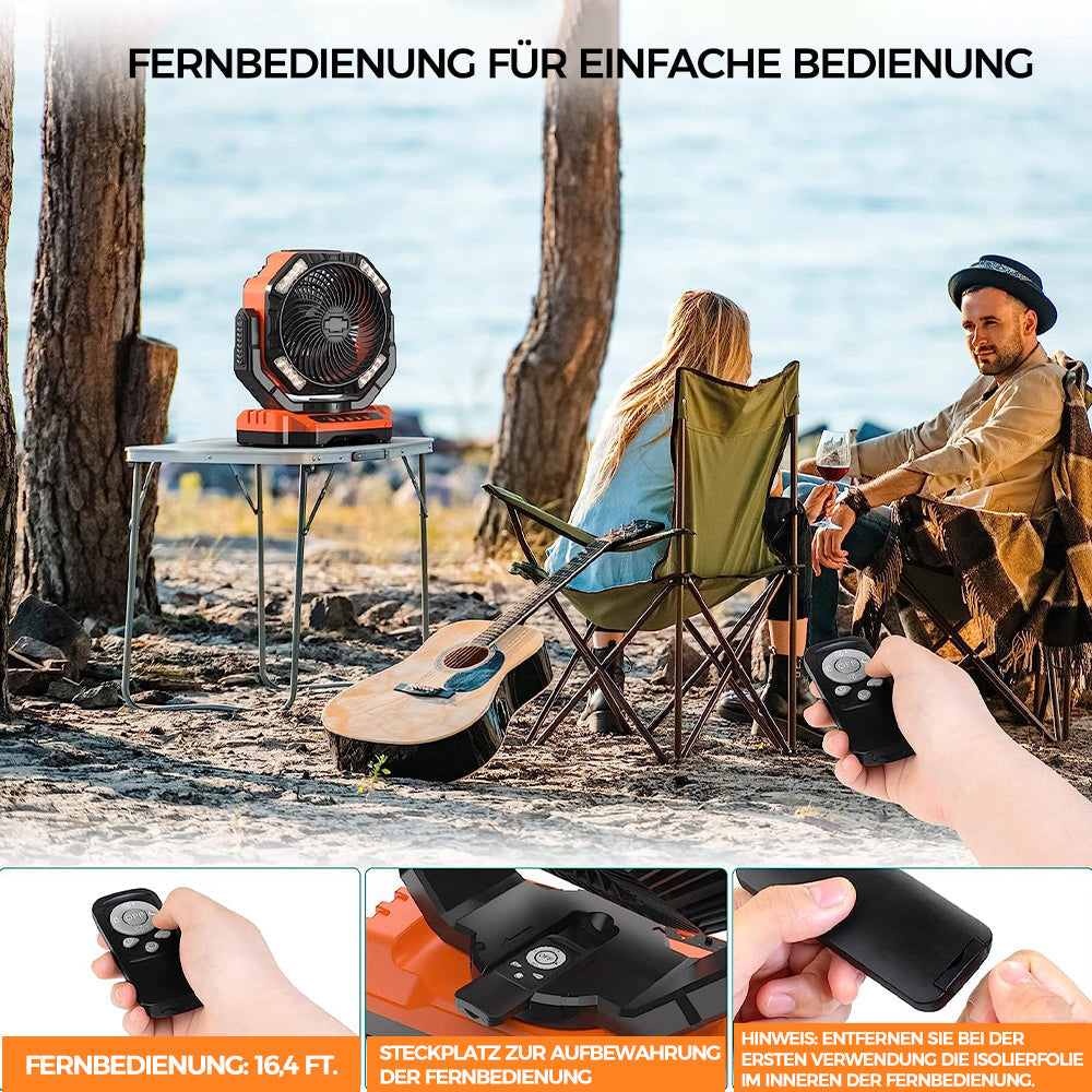 Tragbarer Ventilator für draußen mit LED-Licht