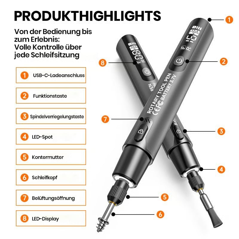 Mini-Elektro-Rotationswerkzeug-Set mit LED-Licht und Digitalanzeige