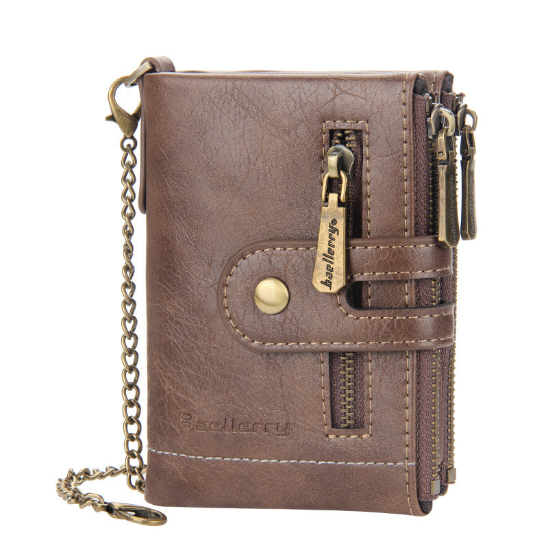 Vintage Doppelreißverschluss Brieftasche mit mehreren Kartenfächern für Herren