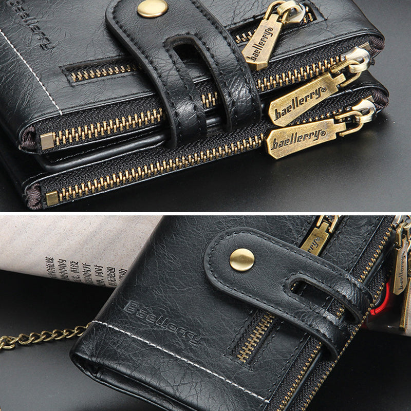 Vintage Doppelreißverschluss Brieftasche mit mehreren Kartenfächern für Herren
