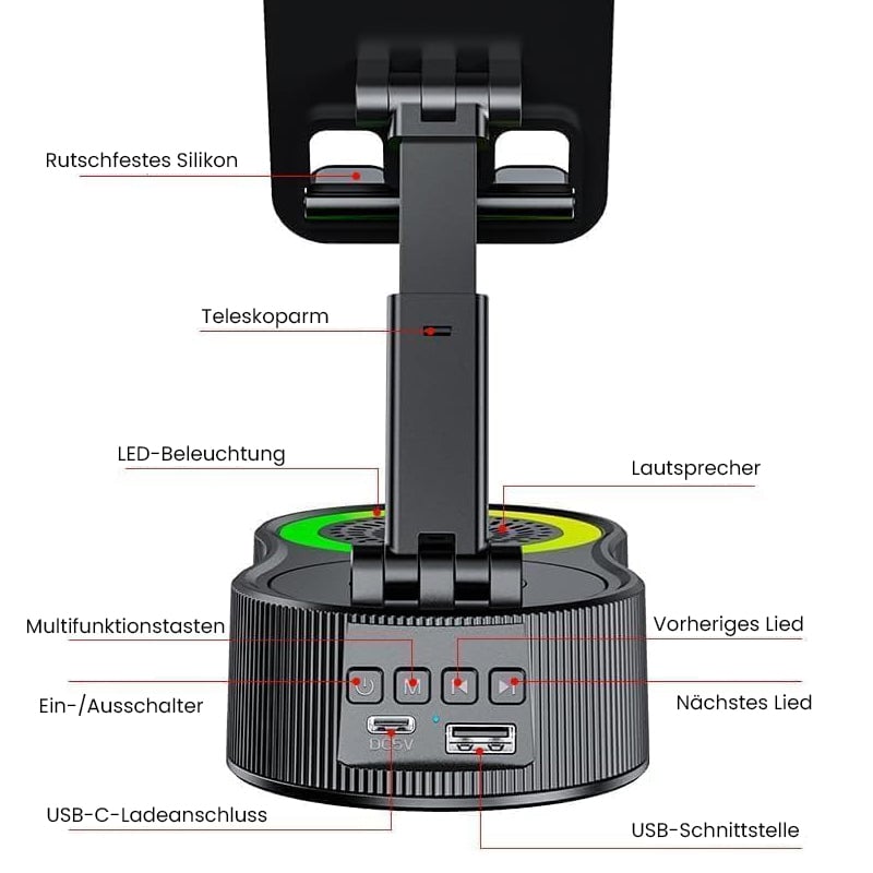 360° verstellbarer Handyhalter mit integriertem Bluetooth-Lautsprecher