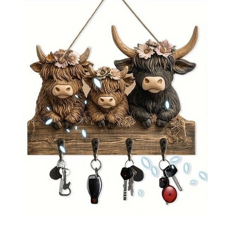 Highland Cow Holz-Schlüsselhalter Deko