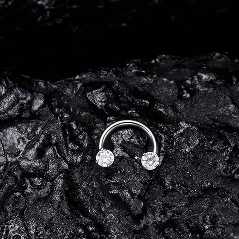 Hufeisenring mit Zirkonia und Gewindestäben für Piercings