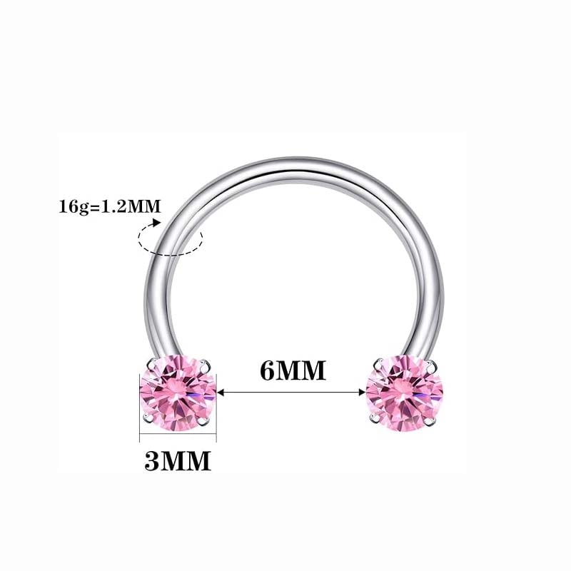 Hufeisenring mit Zirkonia und Gewindestäben für Piercings