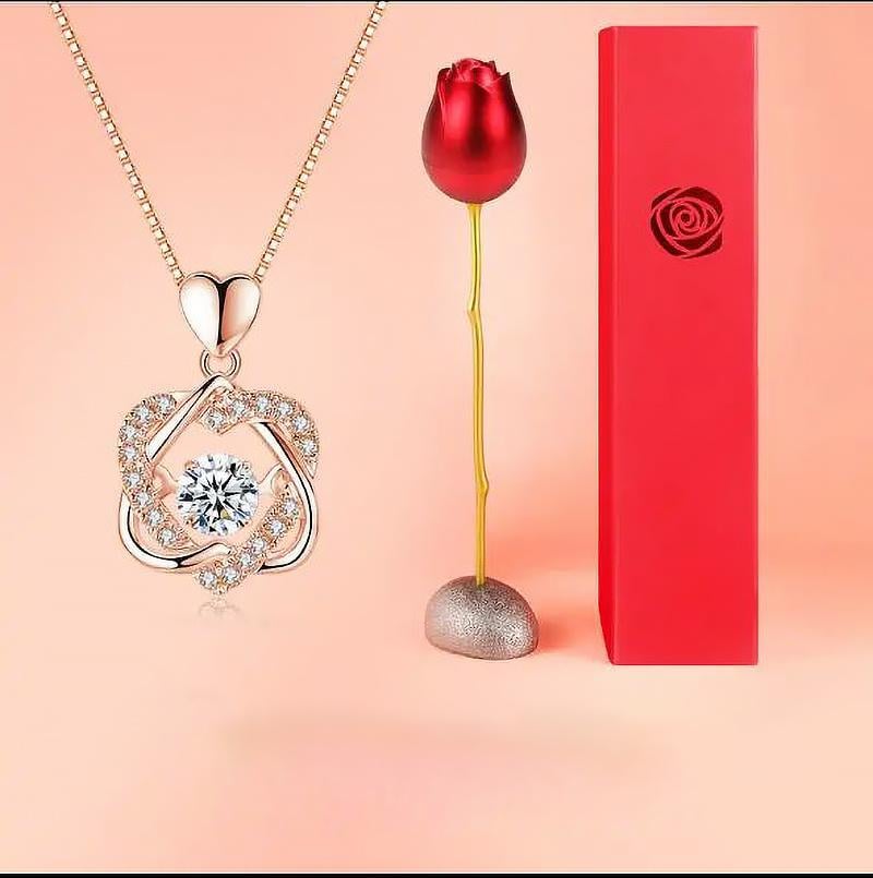 Herz-Halsketten-Set mit Rose