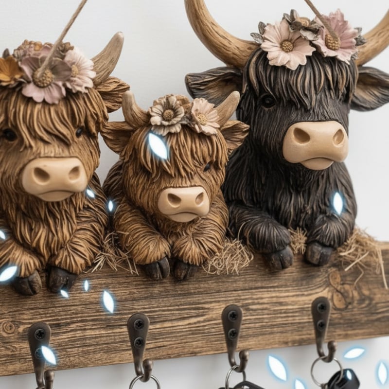 Highland Cow Holz-Schlüsselhalter Deko