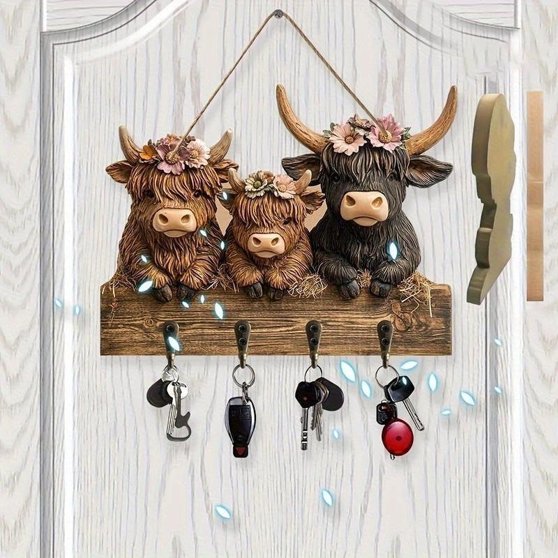 Highland Cow Holz-Schlüsselhalter Deko