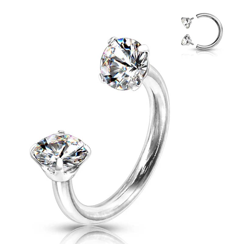 Hufeisenring mit Zirkonia und Gewindestäben für Piercings