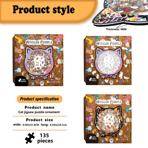 135PCS Cat-Shaped Wooden Puzzle Game