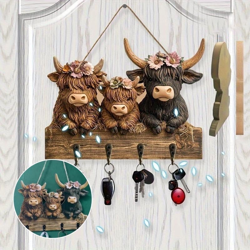 Highland Cow Holz-Schlüsselhalter Deko