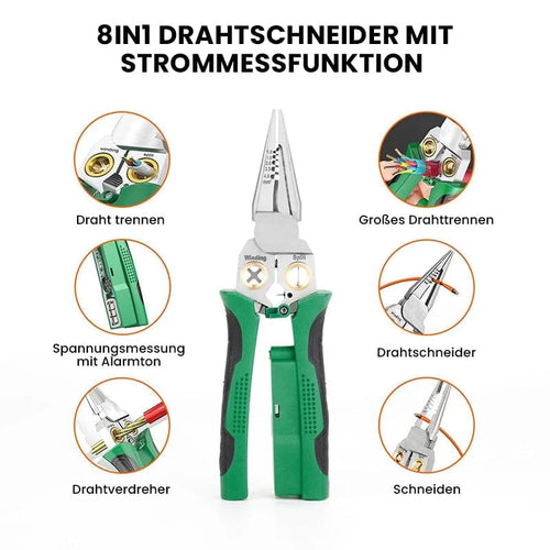 8-in-1 Schwerlast-Drahtabisolierzange mit Spannungsprüfer