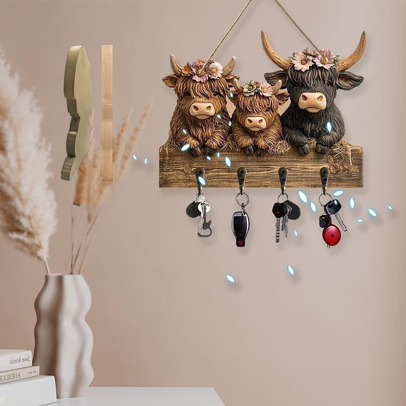 Highland Cow Holz-Schlüsselhalter Deko