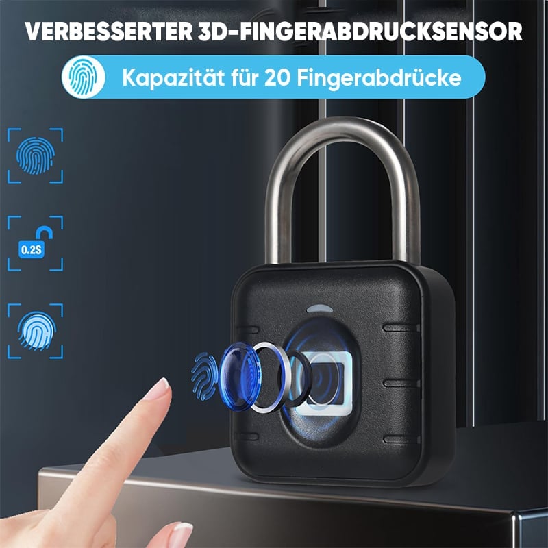 Biometrisches Fingerabdruck-Vorhängeschloss mit App-Steuerung, IP67 Wasserdicht