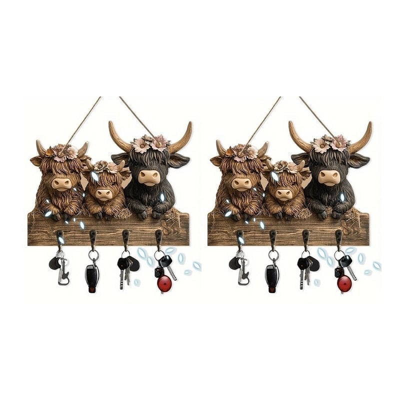 Highland Cow Holz-Schlüsselhalter Deko