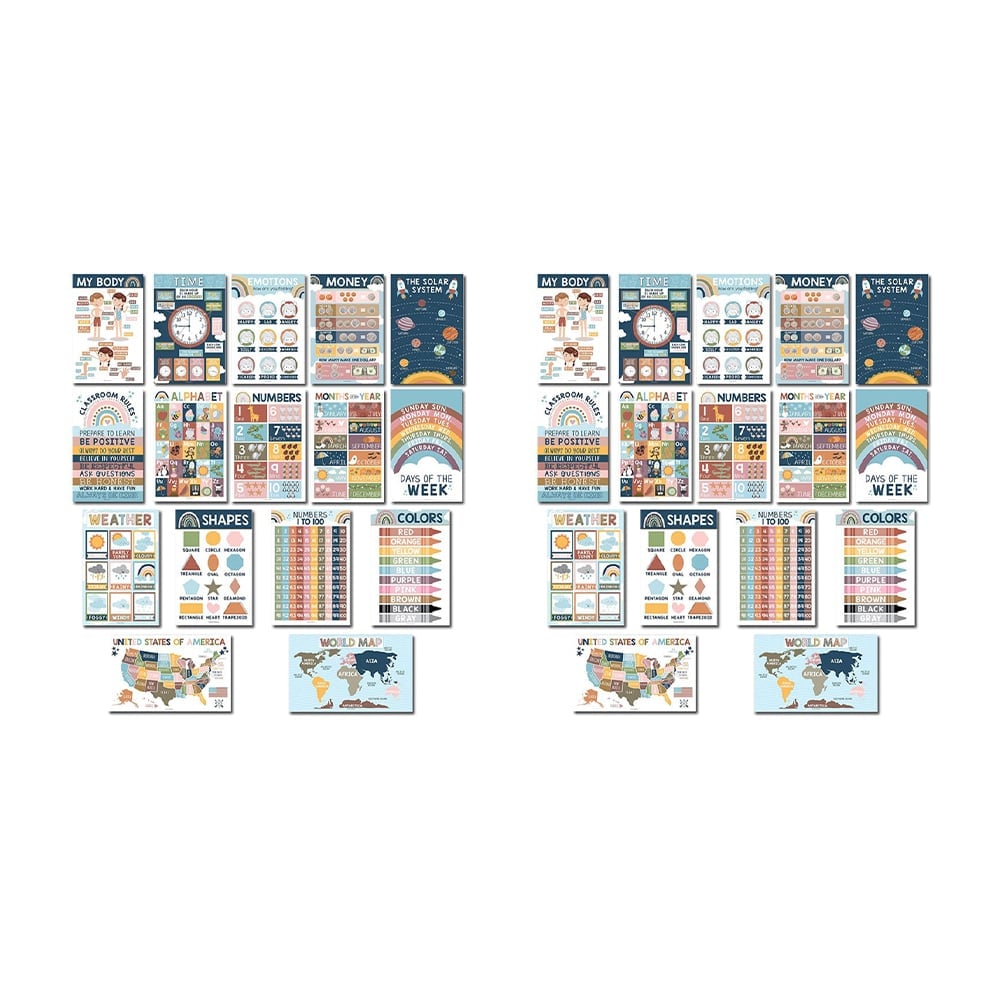 📚Boho Vorschul-Lernposter, 16-teilig